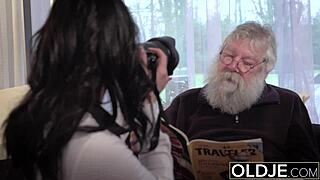 old man pounds young tight pussy doggystyle creampie