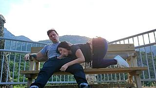 Latina sucks stranger's cock deep in mountain outdoor blowjob