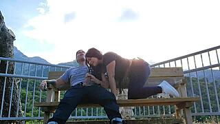 Latina sucks stranger's cock deep in mountain outdoor blowjob