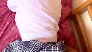 mexican beauty bends over in miniskirt begging for gentle pussy pounding