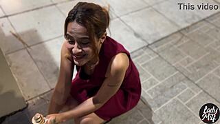 hey check her out panty-free on the street orgasming publicly then wet sex