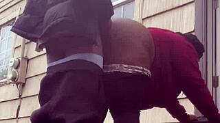 bbw amateur big ass ebony takes monster bbc backshots outside cold public creampie