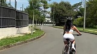 POV: Fucking a sexy tattooed Colombian cyclist outdoors till she squirts