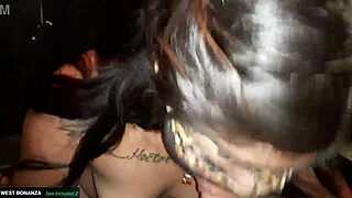 Geraldine deepthroats and swallows cum in DJ booth after steamy striptease