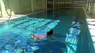 jessica lincoln's pink bikini clings wet to her big tits underwater pool tease