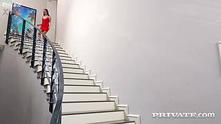 Tess Thomson bends over, gets her ass reddened from hard pounding while hubby watches intently