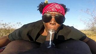 Fat Ebony Slut Deepthroats Monster BBC in Car on 4th July Public Cumshot