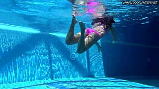 jessica lincoln's pink bikini clings wet to her big tits underwater pool tease