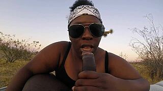 Fat Ebony Slut Deepthroats Monster BBC in Car on 4th July Public Cumshot