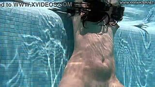 jessica lincoln's pink bikini clings wet to her big tits underwater pool tease