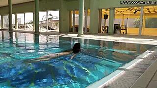 jessica lincoln's pink bikini clings wet to her big tits underwater pool tease
