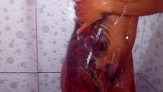 Curvy Latina Wife Spits and Teases Pierced Nipples in Bath