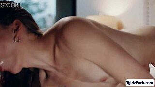 Blonde Transsexual Teases Skinny Tgirl Ass Licking in Uniform