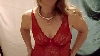 hey check this euro milf slave in red body flashing tits homemade