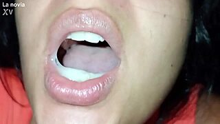 close-up blowjob feels real she gulps cum gift on valentine's day