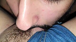 Jeans Milf Flashes Big Clit Pussy for Suck!