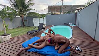 latina teen caught giving yoga pool threesome on net