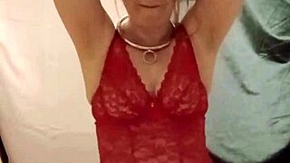 hey check this euro milf slave in red body flashing tits homemade