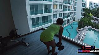 she hits the gym with her thai teen boyfriend then gets railed hard after