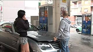 his huge cock throbs in my mouth before he wrecks my shaved pussy at the gas station