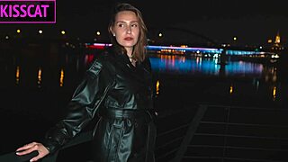 Hottie with Tattoos and Big Tits in Leather Coat Fucked Hard POV Creampie Pussy Fill