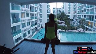 she hits the gym with her thai teen boyfriend then gets railed hard after