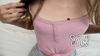 19yo blonde's tiny tits drip wet for her first big cock pounding 😍💦