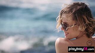 russian blonde milf oksana chucha strips naked outdoors soaking up sun on her curves