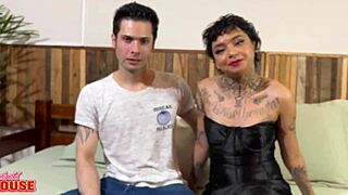 Petite brunette babe loves threesome doggystyle with two horny studs?