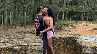 touching a curvy milf's big ass in the forest sparks wild interracial riding