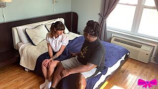 Dakota Marr pigtails schoolgirl takes BBC doggystyle cowgirl deepthroat