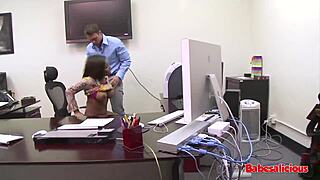 Ebony MILF Candice fucks him at work—what a slut she is!