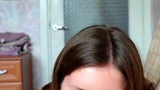 brunette babe delivers sloppy blowjob and deep rimjob tongue in asshole