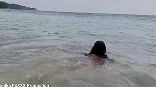 monika fox parades beach in sheer panties and tight burgundy top