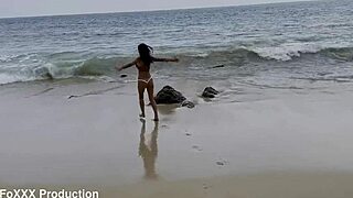 monika fox parades beach in sheer panties and tight burgundy top