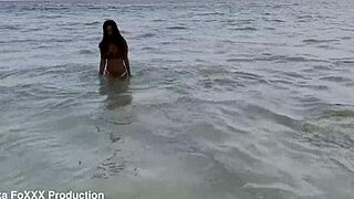 monika fox parades beach in sheer panties and tight burgundy top