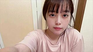 hairy japanese coed fingers herself in bath