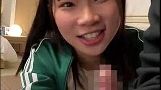 innocent basketball manager girl with puffy nipples gives sloppy blowjob then creampie sex at camp