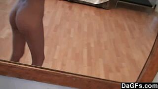 Watch me grope my small shaved tits in the mirror you cant touch!