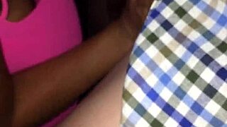 mature tattooed blonde teases petite mouth on young cock outdoors