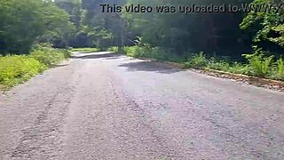 Latina babe flashes huge tits and ass in public outdoors