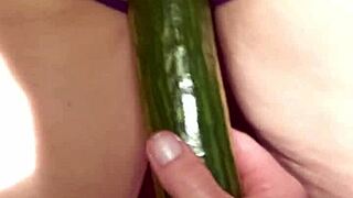 Velvet Rain Takes Huge Cucumber Pounding from Behind Dripping Squirt