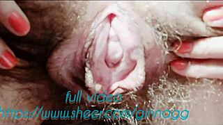 brunette milf fingers her huge hairy pussy then craves warm cock deep