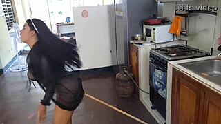 Holy Shit! Mexican Influencer Broom-Fucks Kitchen Pussy!