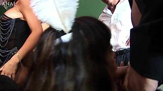 amy anderssen leads wild group orgy stripping dancing deepthroating in classroom