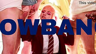 blonde student in uniform trembles with pleasure as she's railed deep doggystyle