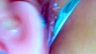 ahh, this juicy 18+ teen goddess squirts honey from her shaved pussy with huge dildo
