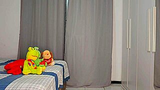 He hides behind curtain craving sight of her nude curvy body bareback doggystyle