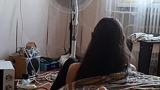 stepsis sits by the fan reading while i secretly jerk my big clit pov