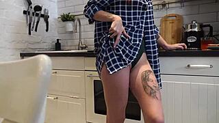Quick rough kitchen fuck with my hot tattooed neighbor girlfriend